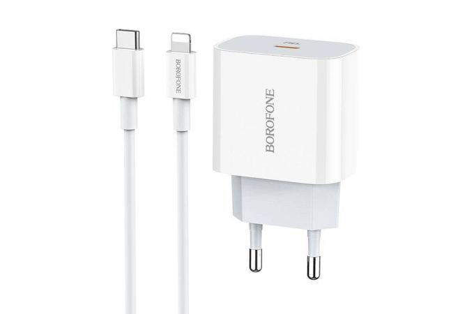 Сетевое зарядное устройство USB + кабель Lightning - Type-C BOROFONE BA38A PD20W+QC 3.0 (белый)