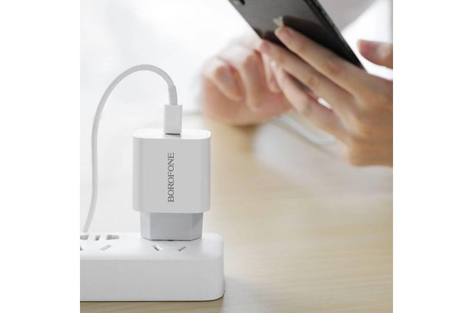 Сетевое зарядное устройство USB + кабель Lightning - Type-C BOROFONE BA38A PD20W+QC 3.0 (белый)