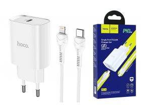 Сетевое зарядное устройство USB-C + кабель Lightning - Type-C HOCO N14 PD20W+QC 3.0 (белый)