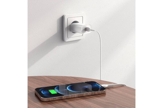 Сетевое зарядное устройство USB-C + кабель Lightning - Type-C HOCO N14 PD20W+QC 3.0 (белый)