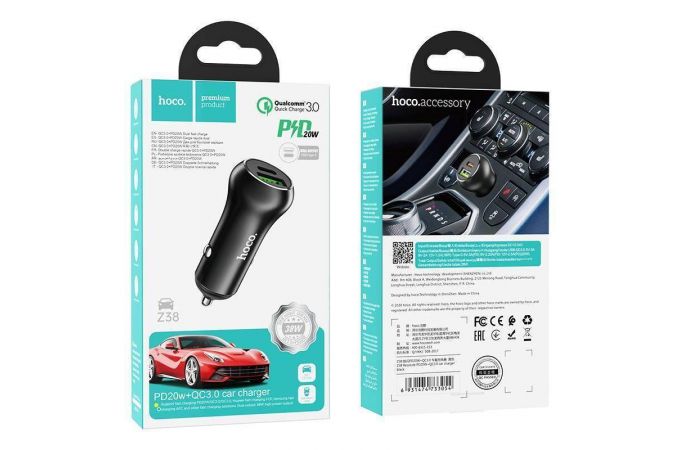 Автомобильное зарядное устройство АЗУ USB + USB-C HOCO Z38 Resolute PD20W+QC3.0 (черный)