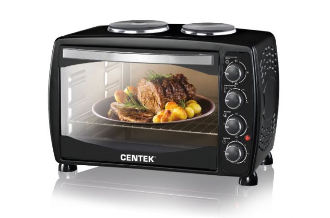 Электрическая печь CENTEK CT-1531-42 Plate черная 1600Вт, 42л, 2 конфорки, таймер