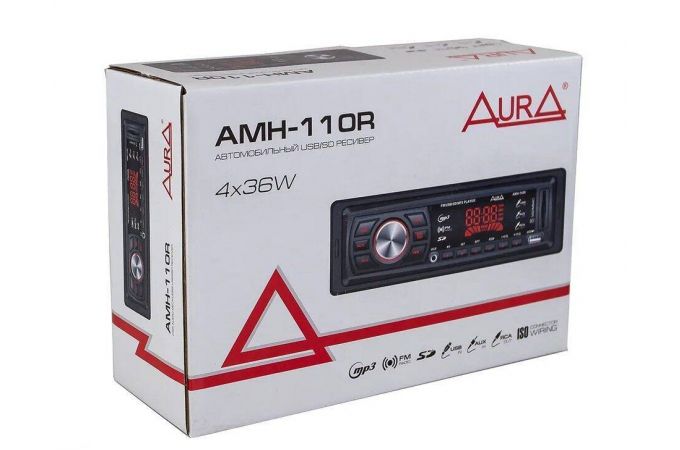 Автомагнитола AURA MP3/WMA AMH-110R красная подсветка, USB/SD/MMC, эквалайзер