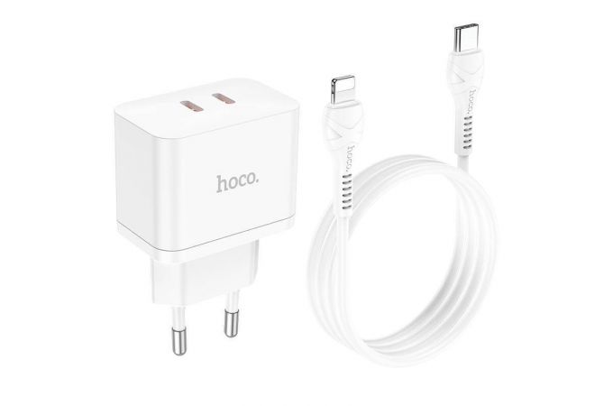 Сетевое зарядное устройство 2USB-С + кабель Lightning HOCO N29 Triumph PD35W (белый)