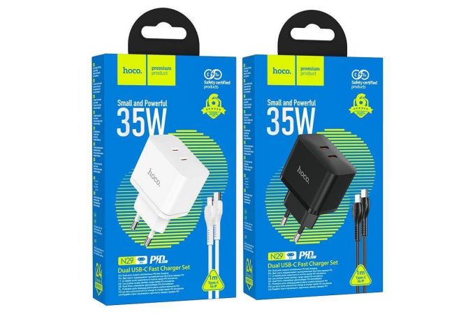 Сетевое зарядное устройство 2USB-С + кабель Lightning HOCO N29 Triumph PD35W (белый)