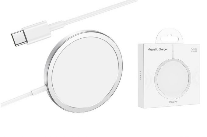 Беспроводное зарядное устройство HOCO CW30 PRO магнитное, Type-C, 15W (серебристый)