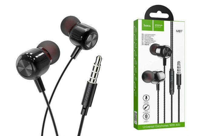 Наушники вакуумные проводные HOCO M87 String wired earphones with with microphone (черный)