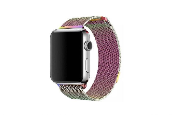 Металлический магнитный браслет  "Миланское плетение" для Apple Watch 38-40 мм цвет радужный