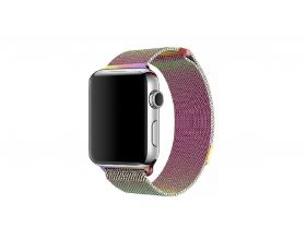 Металлический магнитный браслет  "Миланское плетение" для Apple Watch 42-44 мм цвет радужный