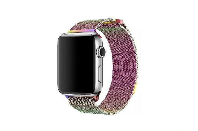 Металлический магнитный браслет  "Миланское плетение" для Apple Watch 42-44 мм цвет радужный