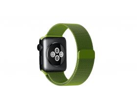 Металлический магнитный браслет  "Миланское плетение" для Apple Watch 42-44 мм цвет зеленый папоротник