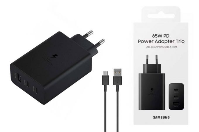 Сетевое зарядное устройство USB + кабель Type-C Samsung PD65W (or.)  (черный)