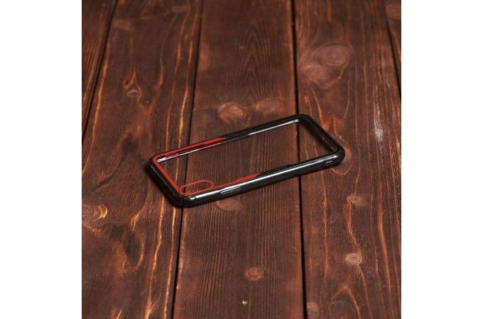Чехол для iPhone X с черно-красным бампером (прозрачный)