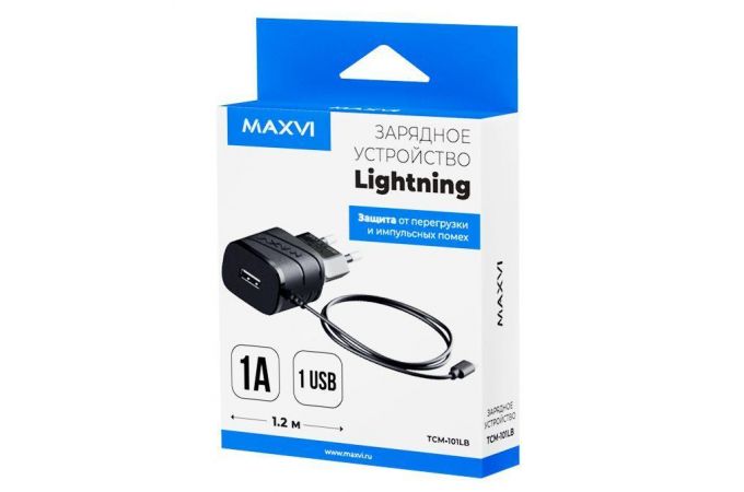 Сетевое зарядное устройство USB + кабель Lightning Maxvi TCM-101LB (черный)