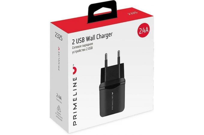 Сетевое зарядное устройство USB Prime Line (2325) 2 USB 2.4A, (черный)