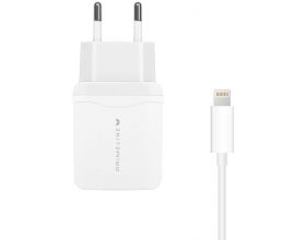 Сетевое зарядное устройство 2USB + кабель Lightning Prime Line (2327) 2.4A 1.2 м, (белый)