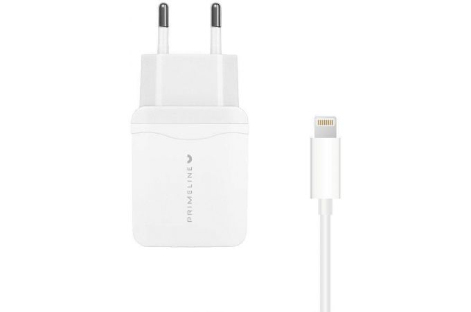 Сетевое зарядное устройство 2USB + кабель Lightning Prime Line (2327) 2.4A 1.2 м, (белый)