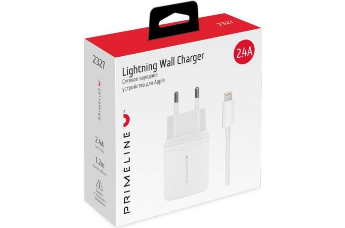 Сетевое зарядное устройство 2USB + кабель Lightning Prime Line (2327) 2.4A 1.2 м, (белый)