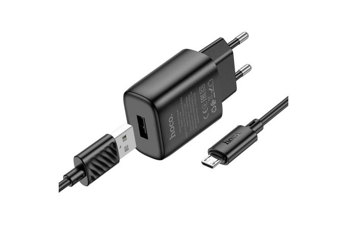 Сетевое зарядное устройство USB + кабель MicroUSB HOCO C134A Solid 2100mAh (черный)