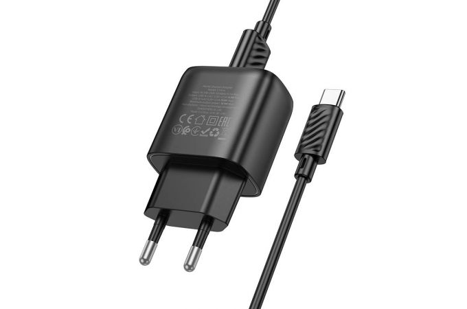 Сетевое зарядное устройство 2USB + кабель Type-C HOCO C141A Smart (черный)