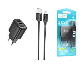 Сетевое зарядное устройство 2USB + кабель MicroUSB HOCO C141A Smart (черный)