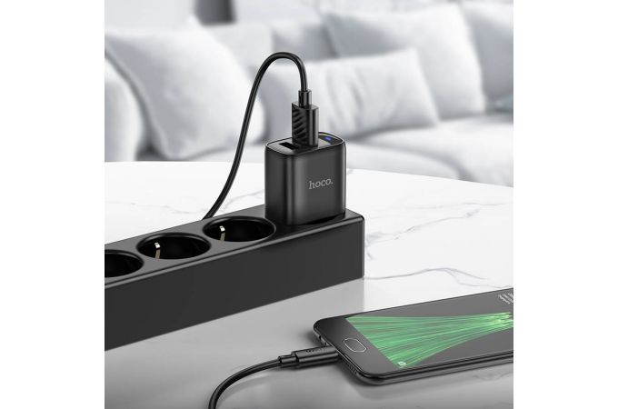 Сетевое зарядное устройство 2USB + кабель MicroUSB HOCO C141A Smart (черный)