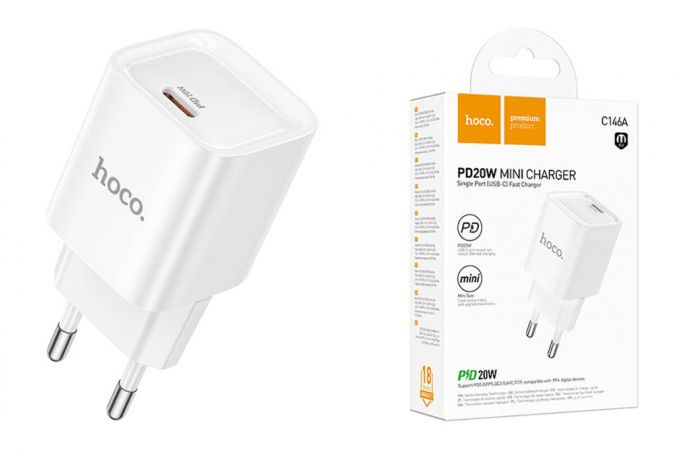 Сетевое зарядное устройство USB-C HOCO C146A Charm single port PD20W (белый)