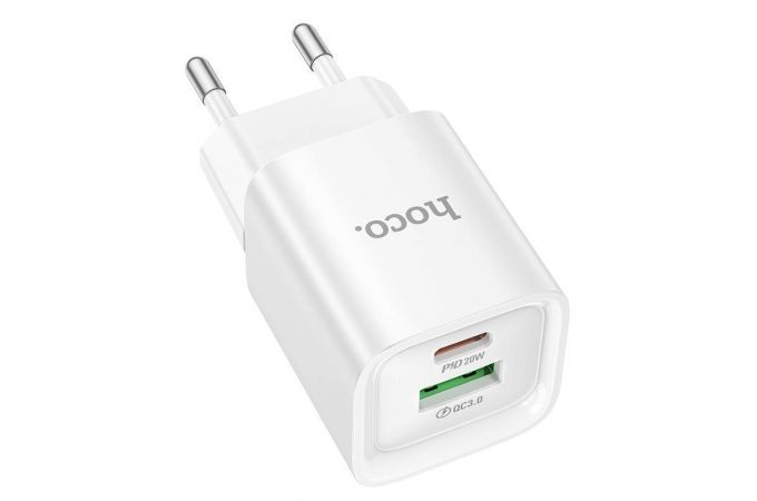 Сетевое зарядное устройство USB + USB-C HOCO C147A Charm PD20W+QC3.0 (белый)