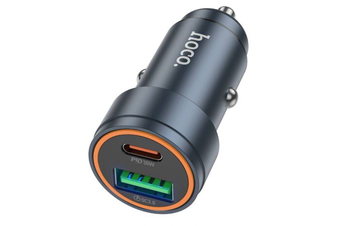 Автомобильное зарядное устройство АЗУ USB + USB-C HOCO Z57A Glorious PD30W+QC3.0 car charger (металлик)