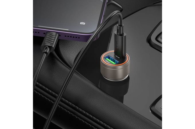 Автомобильное зарядное устройство АЗУ USB + USB-C HOCO Z57A Glorious PD30W+QC3.0 car charger (металлик)