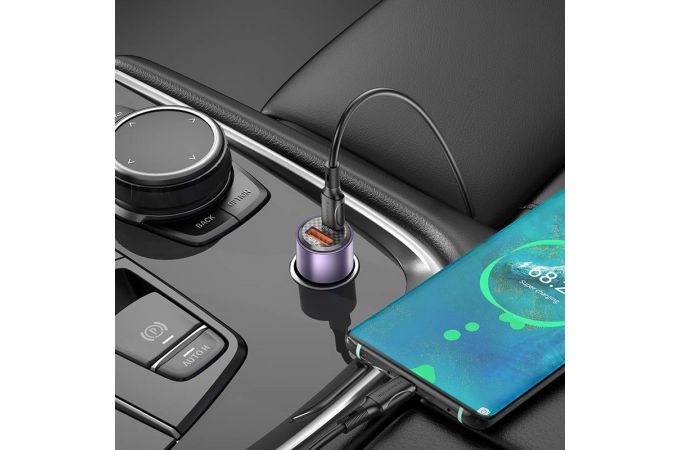 Автомобильное зарядное устройство АЗУ USB + Type-С + кабель Lightning BOROFONE BZ20A Smart 83W с двумя портами PD65W+QC3.0, фиолетовый