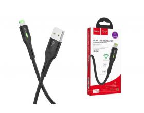 Кабель USB - Lightning HOCO S24, 2,4A (черный) 1,2м (LED индикатор, в оплетке)