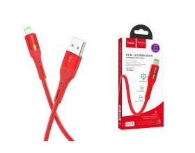 Кабель USB - Lightning HOCO S24, 2,4A (красный) 1,2м (LED дисплей, в оплетке)