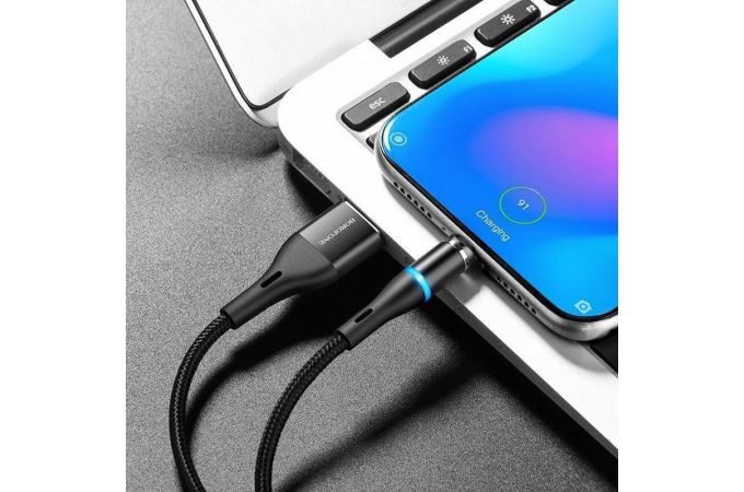 Кабель USB - USB Type-C BOROFONE BU16, 3A (черный) 1,2м (в оплетке, магнитный, LED индикатор)