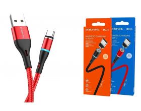 Кабель USB - USB Type-C BOROFONE BU16, 3A (красный) 1,2м (в оплетке, магнитный, LED индикатор)