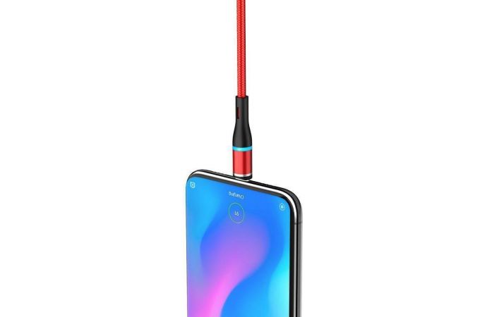 Кабель USB - USB Type-C BOROFONE BU16, 3A (красный) 1,2м (в оплетке, магнитный, LED индикатор)