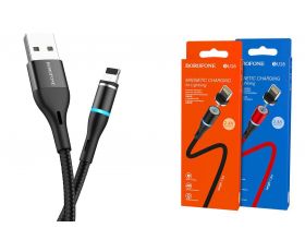 Кабель USB - Lightning BOROFONE BU16, 2,4A (черный) 1,2м (магнитный, в оплетке, LED индикатор)