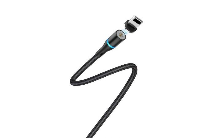 Кабель USB - Lightning BOROFONE BU16, 2,4A (черный) 1,2м (магнитный, в оплетке, LED индикатор)