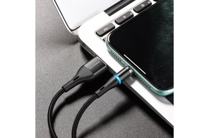 Кабель USB - Lightning BOROFONE BU16, 2,4A (черный) 1,2м (магнитный, в оплетке, LED индикатор)