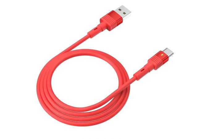 Кабель USB - USB Type-C HOCO U82, 3A (красный) 1,2м (силиконовый, LED индикатор)