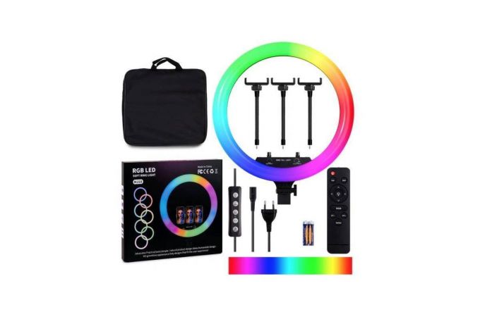 Кольцевая лампа RGB многоцветная (45см) для фото и видеосъемки (без треноги, черный)