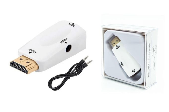 Конвертер переходник HDMI - VGA (папа - мама) белый