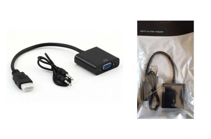 Конвертер переходник HDMI - VGA (папа - мама) кабель 15 см (черный)
