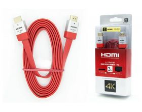 Кабель HDMI (папа - папа) 3 м (V2.0) 4K плоский красный
