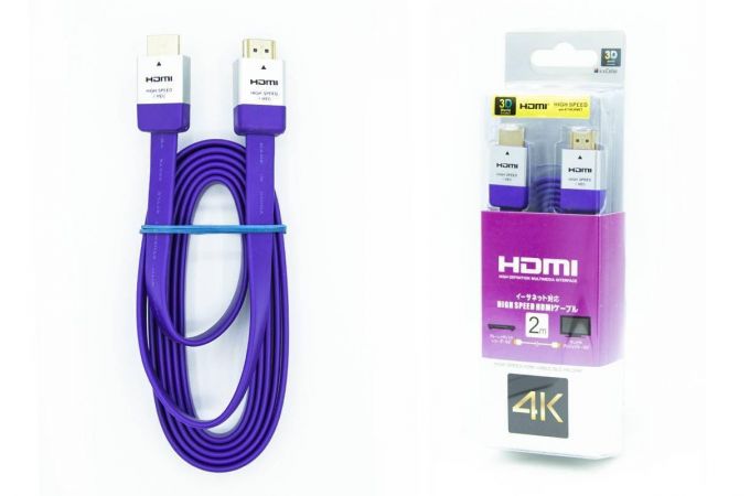 Кабель HDMI (папа - папа) 3 м (V2.0) 4K плоский фиолетовый