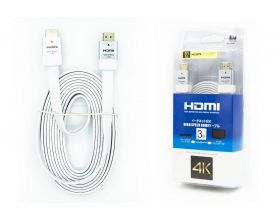 Кабель HDMI (папа - папа) 3 м (V2.0) 4K плоский серебро