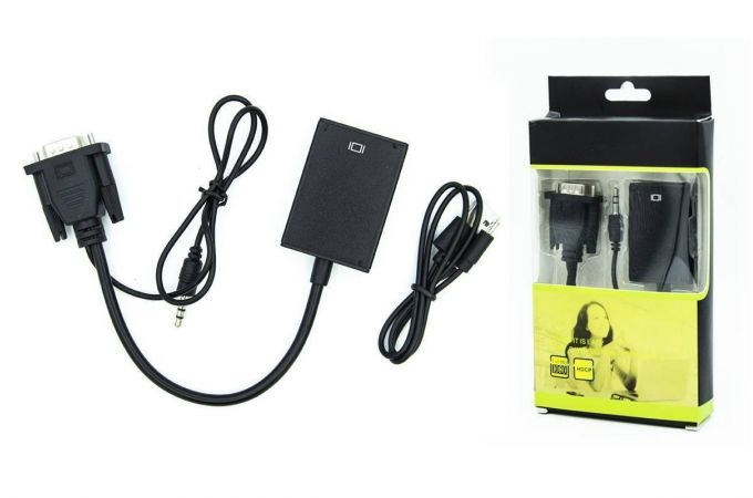 Конвертер переходник VGA + jack 3.5 (папа) - HDMI (мама) кабель 15 см