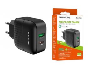 Сетевое зарядное устройство USB + USB-C BOROFONE BA46A Premium PD+ QC 3.0 (черный)