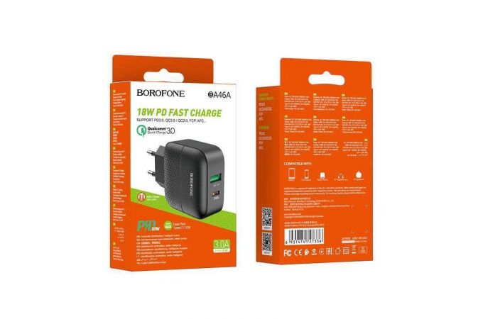 Сетевое зарядное устройство USB + USB-C BOROFONE BA46A Premium PD+ QC 3.0 (черный)