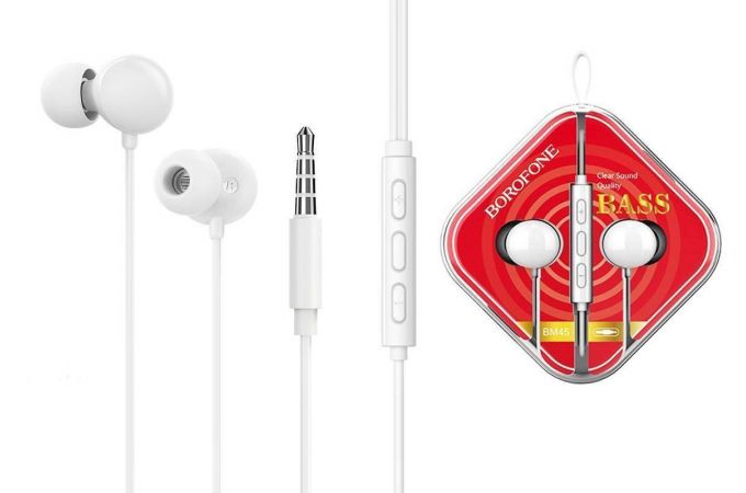 Наушники вакуумные проводные BOROFONE BM45 Sound wavel earphones (белый)